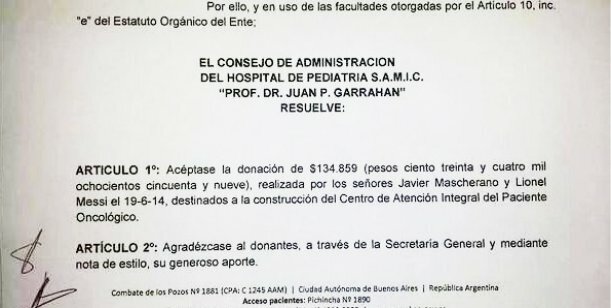 Messi y Mascherano donaron 135 mil pesos al Garrahan
